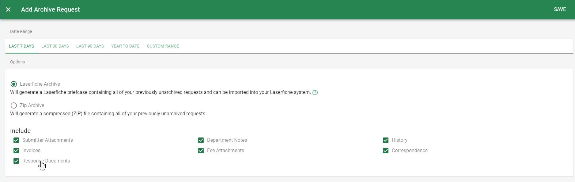 JustFOIA's Laserfiche integration that allows for archiving screenshot