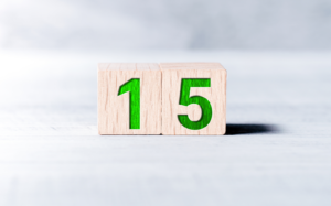 the number 15 on blocks