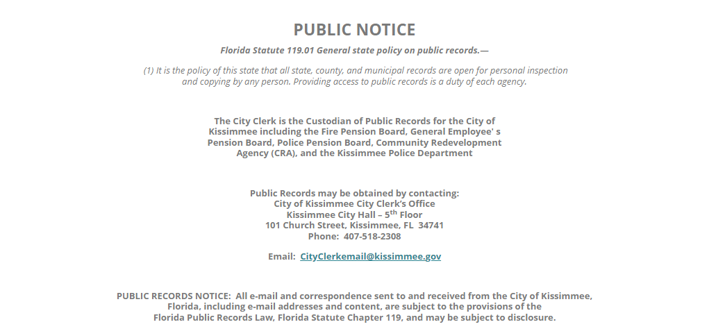 City of Kissimmee Public Notice