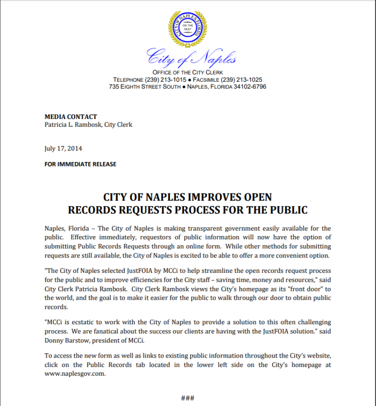 City of Naples JustFOIA PR