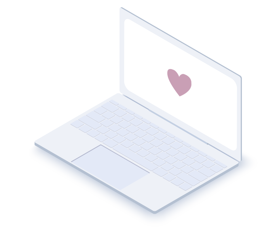 laptop with a purple heart on the screen