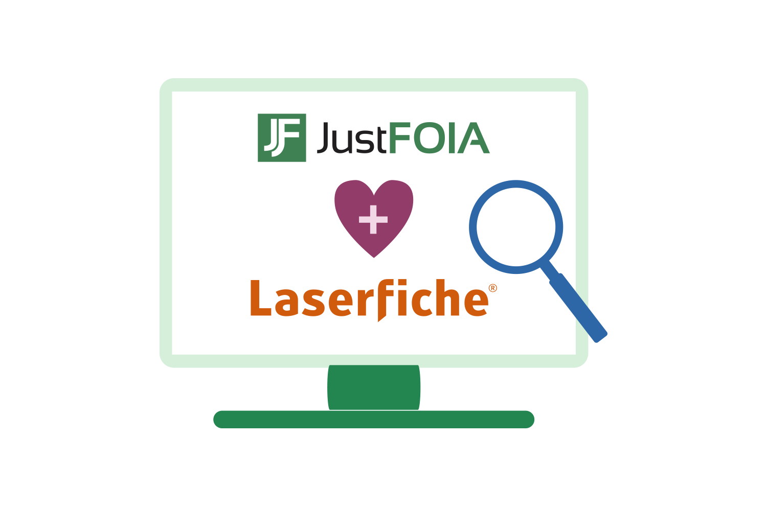 justfoia + laserfiche logos on a monitor