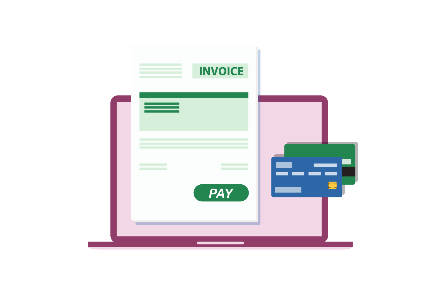 invoice and credit card with laptop