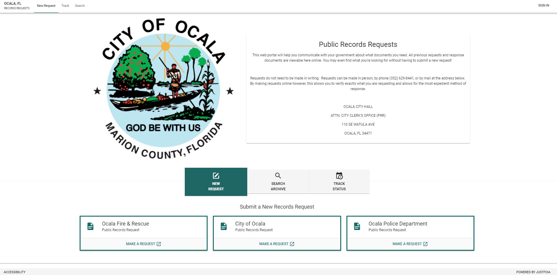 City of Ocala FL public portal screenshot