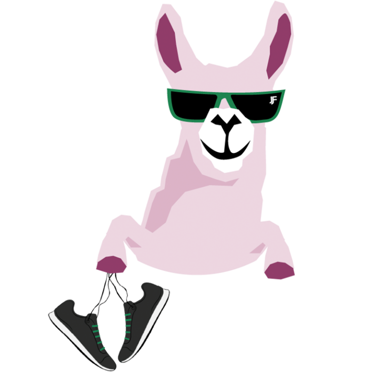 llama holding running shoes