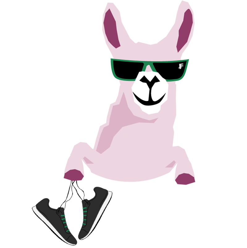 llama holding running shoes