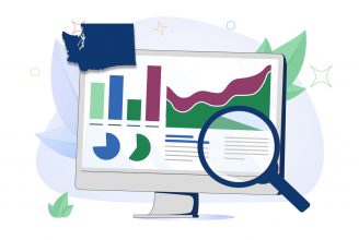 Data analytics dashboard and business finance report on a PC illustration